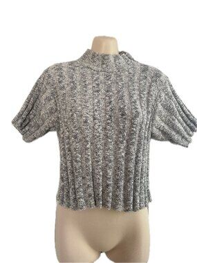 Black & White Marled Mock Turtleneck Short Sleeve Top – Crop Length